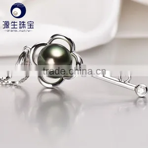Natural Pearl Pendant 8-9mm Black Tahitian Pearl White Gold Necklace for Wholesale thumbnail-5
