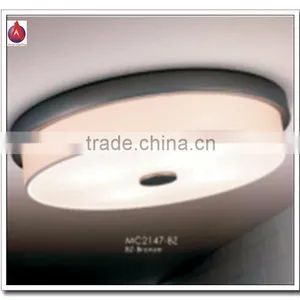 Round Indoor Ceiling Lamp With White Fabric Shade and Glass Disffuser and Bronze Base thumbnail-1