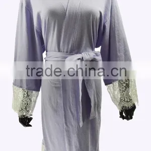 100% Cotton Lace Women Bath Robe thumbnail-1