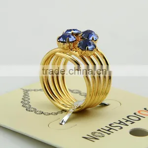 Hot Sale Multi Layers Gold Plated Crystal Shiny Sapphire Gem Finger Ring Supplier's Choice thumbnail-4