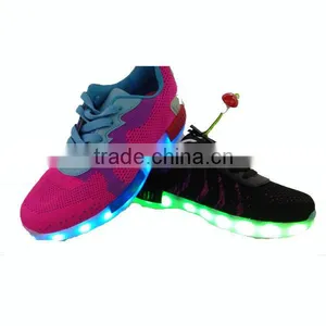 Fashionable Pink and Black Flyknit Led Light Running Shoes Light and Soft for Men and Women Kids Runners thumbnail-2