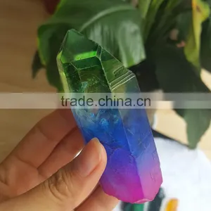 Wholesale Aqua Aura Quartz Crystal Point Titanium Coating Crystal Cluster thumbnail-2