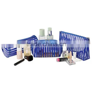 3pcs Stripe PVC Transparent Toiletry Bag Portable Travel Cosmetic Bag Set thumbnail-1