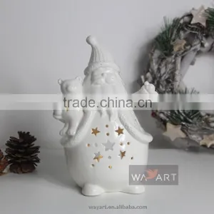 White Ceramic Christmas Father Decroations Santa Claus Candle Holders thumbnail-2