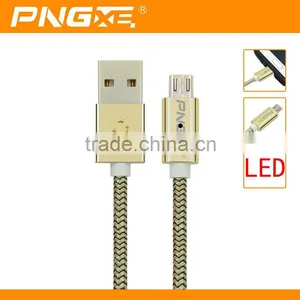 PNGXE 2015 Newest Coming Zinc Alloy Braided Super Fast Charging Led Micro Usb Cable Support For IOS9 System thumbnail-3