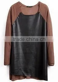 Fit Plain Leather T-shirt / Leather Sleeve Sublimation T-Shirt / Left Pocket Blank Leather Tshirt,Leather Sleeve Sublimation thumbnail-1