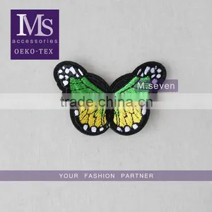 Nice Design Green Butterfly Embroidery Self Adhesive Leather Patches for Clothing thumbnail-1