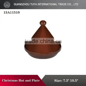 Chrismas Hat Shape Lid & Plate Color Glaze Porcelain Palate thumbnail-1