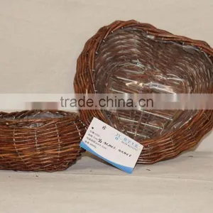 Classic Heart Shape Unpeeled Wicker Flower Plant Basket Unpeel Wicker Plant Pots With Plastic Liner thumbnail-1