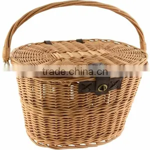 Wholesale Willow Wicker Basket Oval Sundries Storage Basket With Lid and Handle thumbnail-1