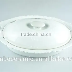 Ceramic Casserole Dish/ Large Casserole Dish Oval With Lid Lace Edged Design thumbnail-2