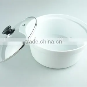 Great White Ceramic Cooking Pot With Two Handles, Porcelain Tureen With Glass Cover thumbnail-4