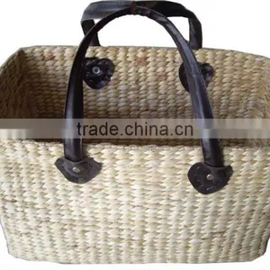 Water-hyacinth Handbag, Leather Handle Storage Handbag thumbnail-1
