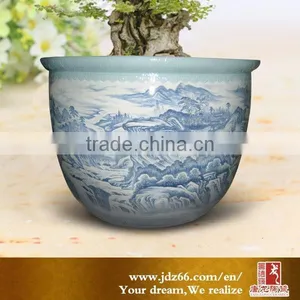 Modern Style Excellent Quality Blue and White Porcelain Hand Painted Terracotta Pots With Dragon Figures for Garden thumbnail-1