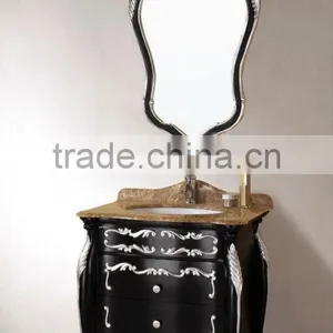 Bisini Black Color Carving Bathroom Furniture Set, Bathroom Mirror Cabinet Set ;Bathroom Cabinet Set;(BF08-4056) thumbnail-1