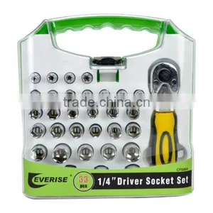 33pcs 1/4" Ratchet Handle and Socket Set in Plastic Case thumbnail-1