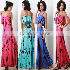 Two Piece Tie Dye Outfits for Women Tie Dye Crop Top Midi-length Pencil Skirt Ladies Two Piece Outfits Women thumbnail-1