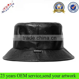 Woven Label Wholesale Cheap Custom Blank Black Leather Bucket Hat thumbnail-4