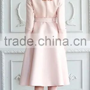Classic Elegant Ladies Pinched Waist Solid Color Double Breasted Long Windbreaker Wind Coat thumbnail-4