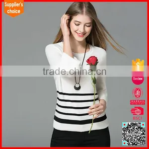 Latest Design 3/4 Sleeve Stripes Cotton Pullover Knitwear Ladies Sweater thumbnail-1