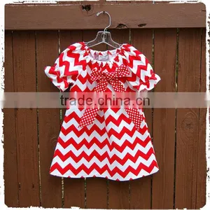 Christmas Clothes Baby Girl Frock Red And White Chevron Dress thumbnail-4
