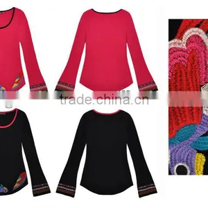 Designcareful Embroidered Blouse With Long Trumpet Sleeve for Women thumbnail-1