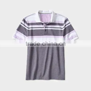 China Wholesale Men's Mixed Stripe Grey Color Short Sleeve Polo Shirt thumbnail-1