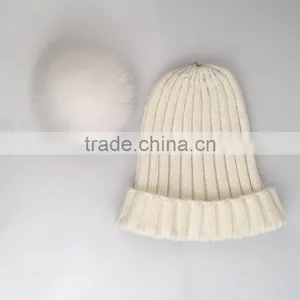 Myfur 2016 Pure White Hot Sale Winter Hat With Removable Genuine Fox Body Fur Bobble thumbnail-3