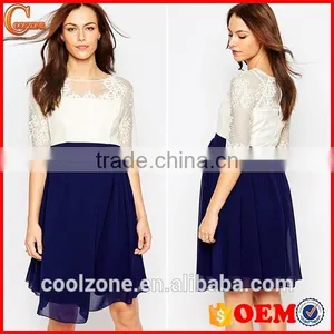 100% Polyester Crew Neck Lined Lace Bodice Maternity Dress for Women thumbnail-1