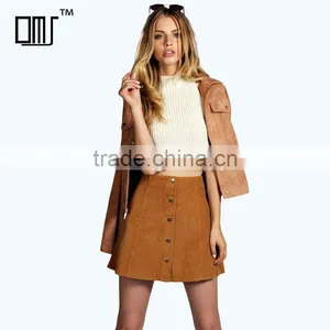 A Line Button up Corduroy Short Mini Skater Skirts for Women thumbnail-1
