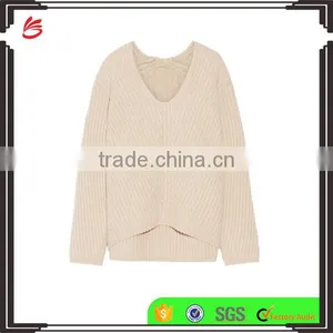 Knitted Wool Sweater Design for Women V-neck Back Length Blank Poncho thumbnail-1
