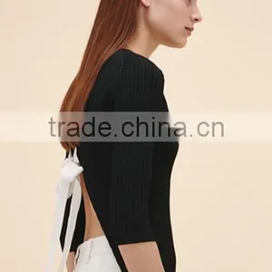 Wholesale New Design Women Stylish Knitted Sexy Backless Pullover Sweater With Tie Bow thumbnail-3