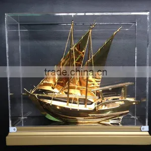 NEW Style High Quality Beautiful 24k Real Gold Plated Dhow Model With Golden Base For Wedding Favors thumbnail-1