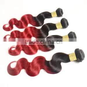 Wholesale 1b Burg Two Tone Ombre Body Wave Unprocessed 100% Malaysian Virgin Hair Weave Extensions, 1B Red Color Human Hair thumbnail-4