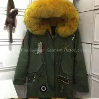 2016 Yellow Winter Fur Coat,Britain Flag Women Faux Fur Coat,Real Hood For Women Fur Coat thumbnail-1