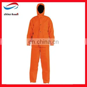 Hi-vis Rainsuit in Reflective Material With PU Coating/100% Breathable Waterproof Orange Rainsuit thumbnail-1