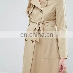 Fashion Autumn Dust Coat Big Flap Collar Waist Tape Double Button Adjustable Cuff Two Layer Top Bulk Ladies Long Coats thumbnail-3