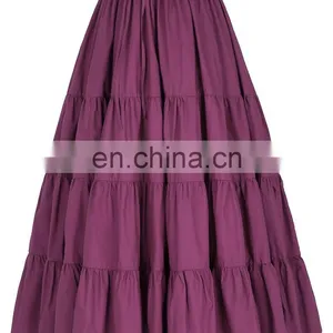 Belle Poque Women's Solid Wine Red Color Wide Hem Cotton Maxi Skirt Long Skirt BP000207-2 thumbnail-2