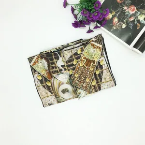 High Grade Low MOQ Custom Printed Silk Scarf With Tassels thumbnail-2