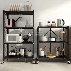 Multi Tier Metal Folding Kitchen Storage Shelf For Microware Oven thumbnail-1