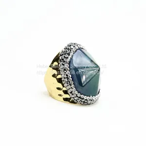 Green Agate Ring Gold Plated thumbnail-2