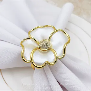 Bulk Wholesale Design Plastic Silver Gold White Flower Napkin Rings for Wedding Table thumbnail-1