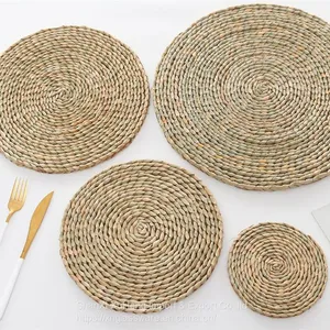 Natural Rattan Round Water Hyacinth Placemat Braided Straw Customized Table Mat thumbnail-4