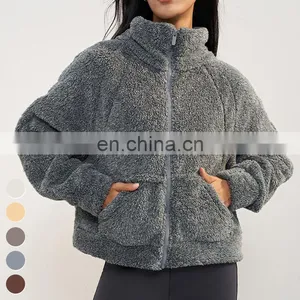 Thermostatic Warm Windproof Collar Coats High Quality Coat Custom Outdoor Winter Jacket Women Fleece Zipper Yoga Jacket thumbnail-4