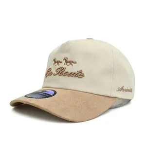 Custom Two Tone Suede Brim Baseball Cap Wholesale High Quality 5 Panel Flat Embroidery Dad Hat for Streetwear Brands thumbnail-3