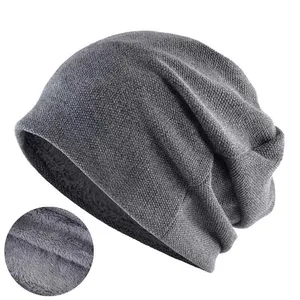 Fleece Lined Slouch Beanie Hat, Warm Thick Knit Winter Slouchy Skull Cap For Men Women Daily Outdoor Custom Logo Available thumbnail-4