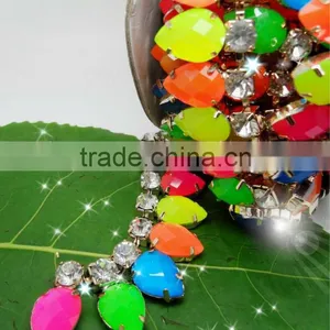 Costume Applique Mix Facets Water Drop Resin Glass Rhinestone Trim Chain 1 Yard thumbnail-1