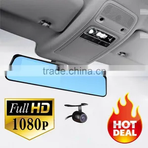 1080P Full HD 4.3" G-sensor Dual Lens Rearview Camera Car DVR Road Dash Video Rearview Mirror Cam With Night Vision thumbnail-1
