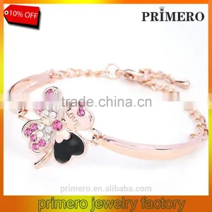 Fashion Jewelry Good Luck Clover Crystal Love Charm Bracelets Bangles for Women thumbnail-1