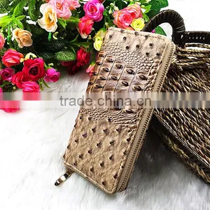 High Quality Brown Wrinkle PU Leather Rivets Decoration Long Wallet For Women With Zipper thumbnail-6